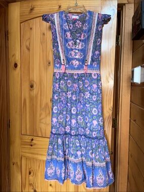 Salrosa block printed silk cotton midi dress
